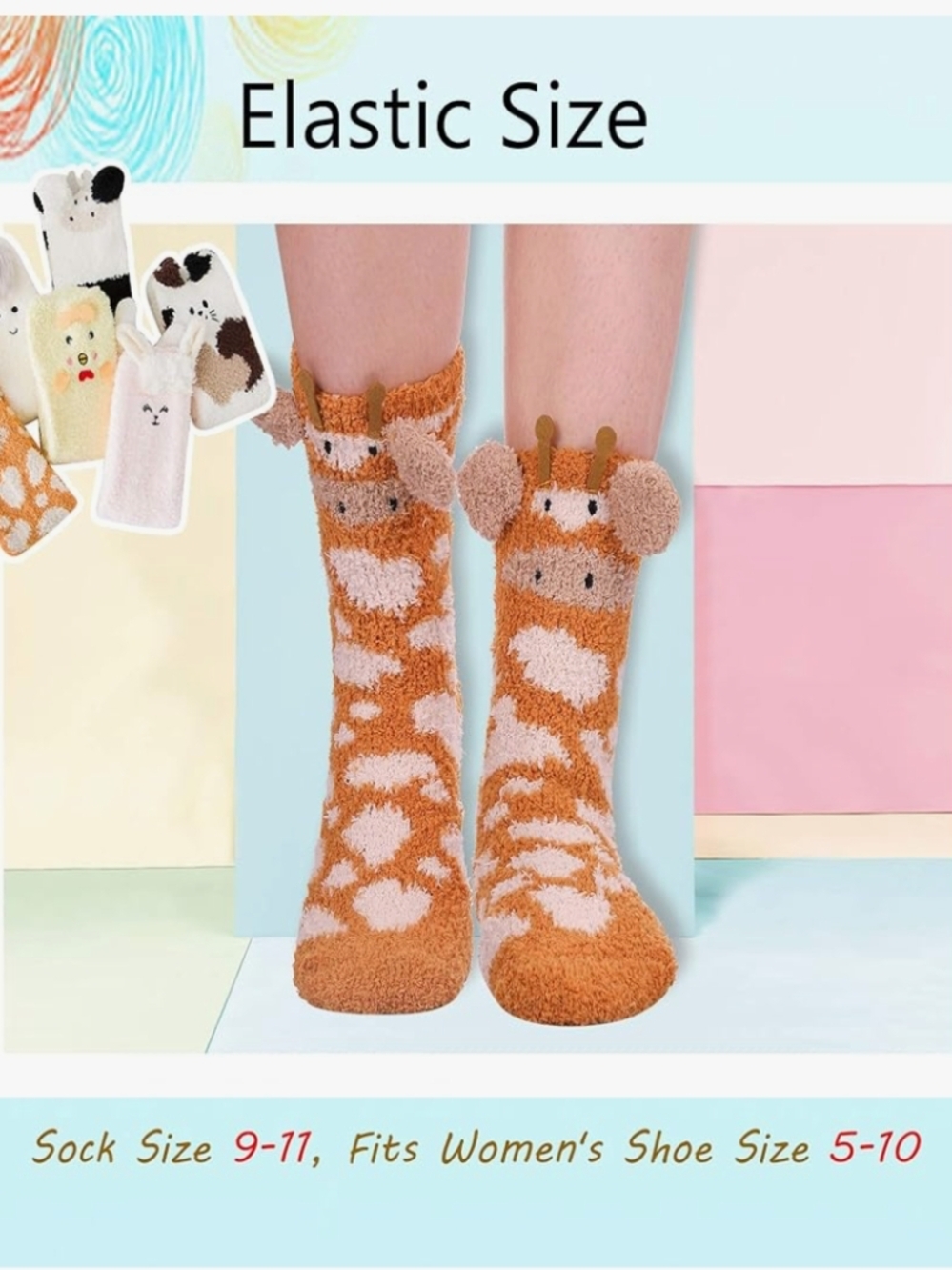 Cozy Giraffe Fuzzy One-Piece Socks - Picture 3 of 3